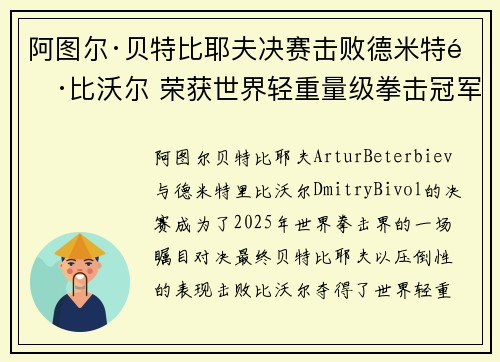 阿图尔·贝特比耶夫决赛击败德米特里·比沃尔 荣获世界轻重量级拳击冠军